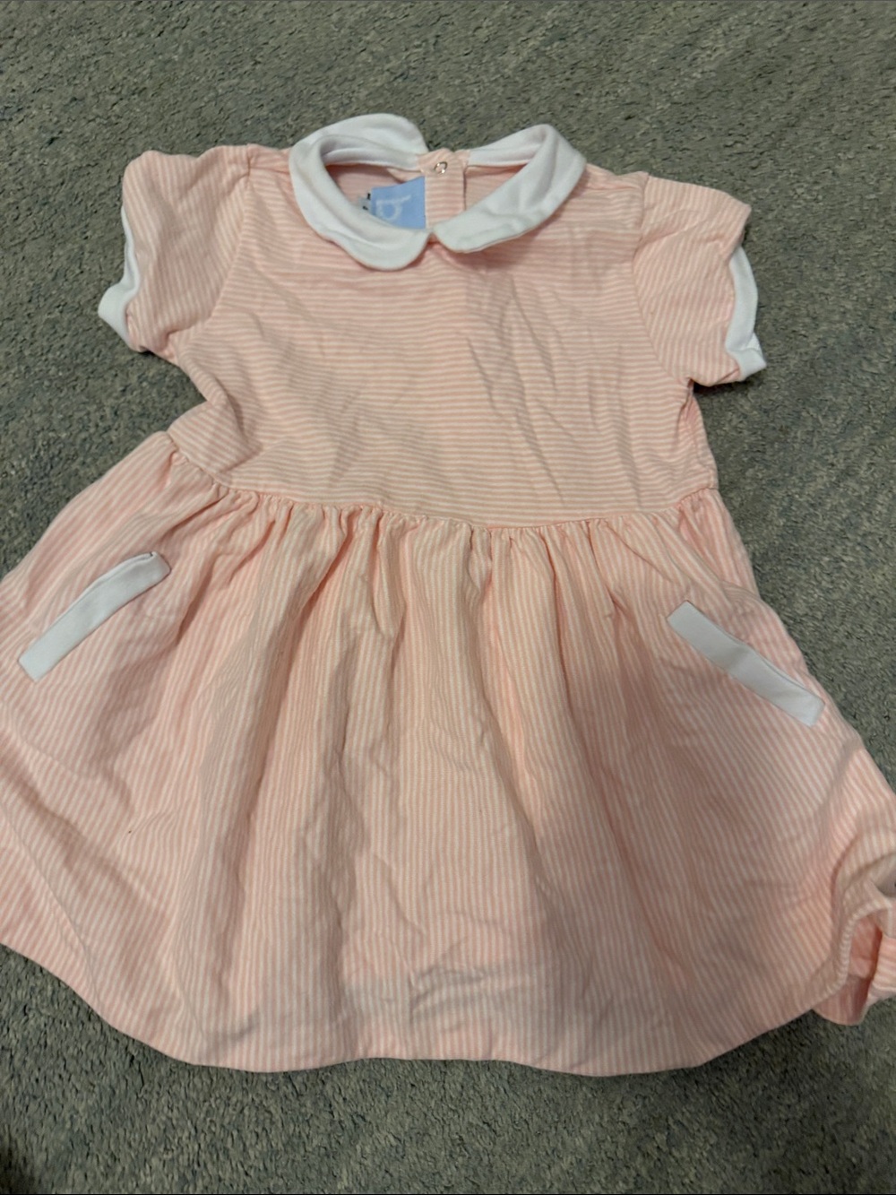 bella bliss Peach-Striped Dress with White Peter Pan Collar